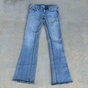 Seven7 Flare Jeans Womens 29 Blue Denim Low Rise Medium Wash Stretch Flare Leg